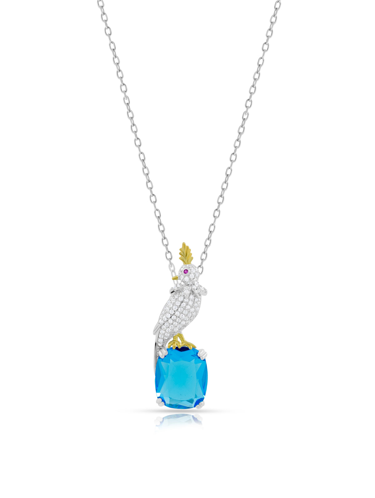 Crystal Parrot Blue Stone Pendant Necklace | Silver-Tone Designer Necklace