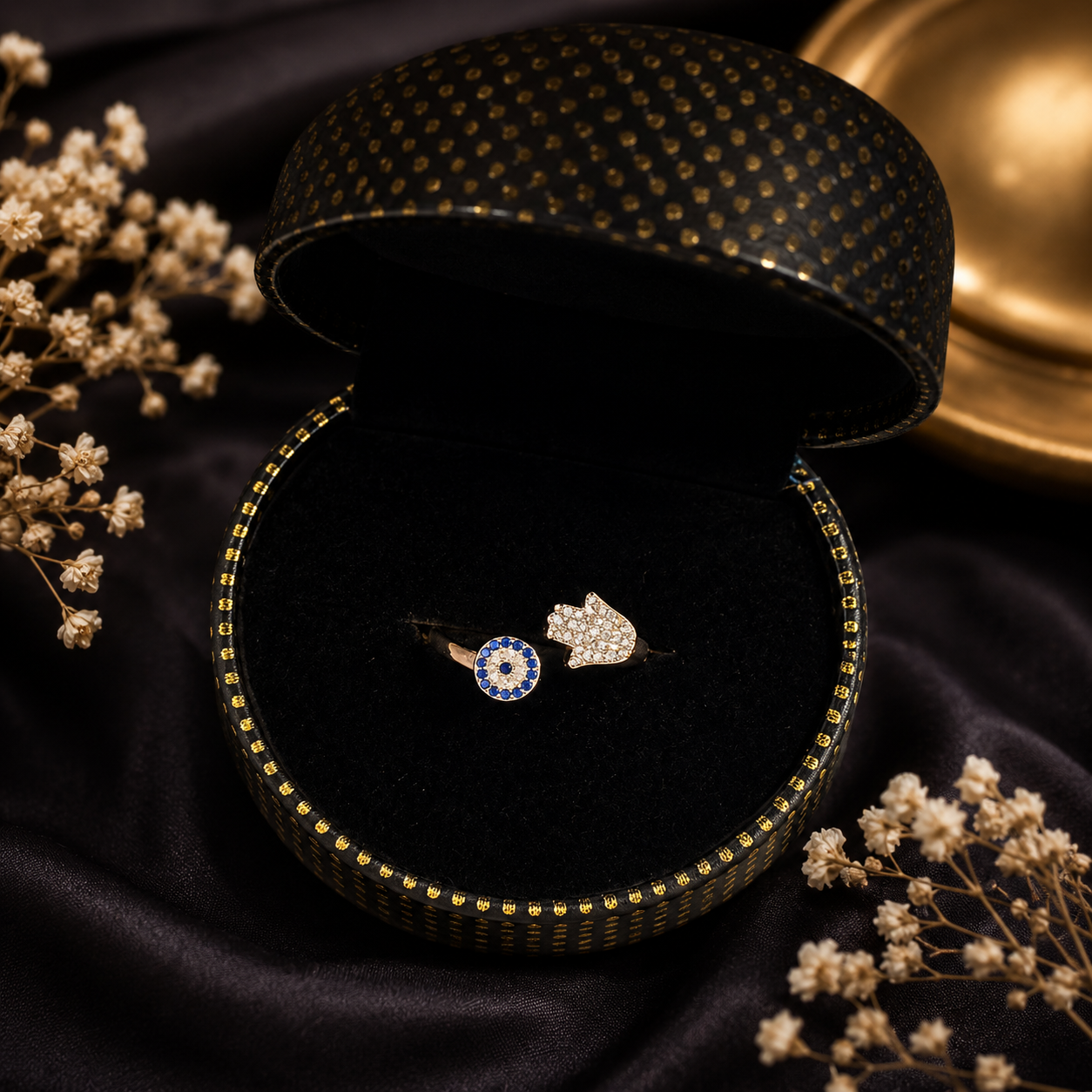 Evil Eye & Hamsa Adjustable Ring