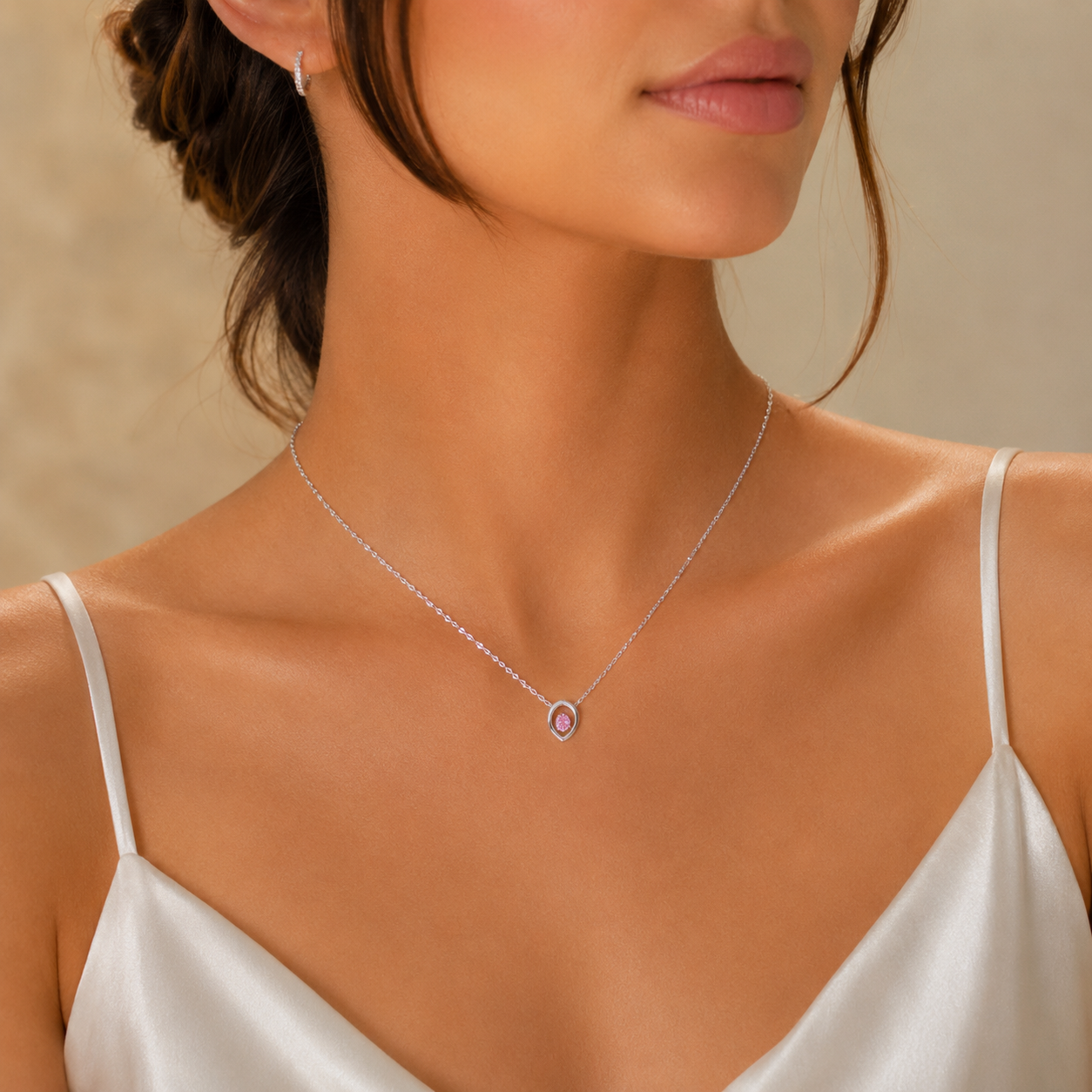 Pink Crystal Teardrop Pendant Necklace