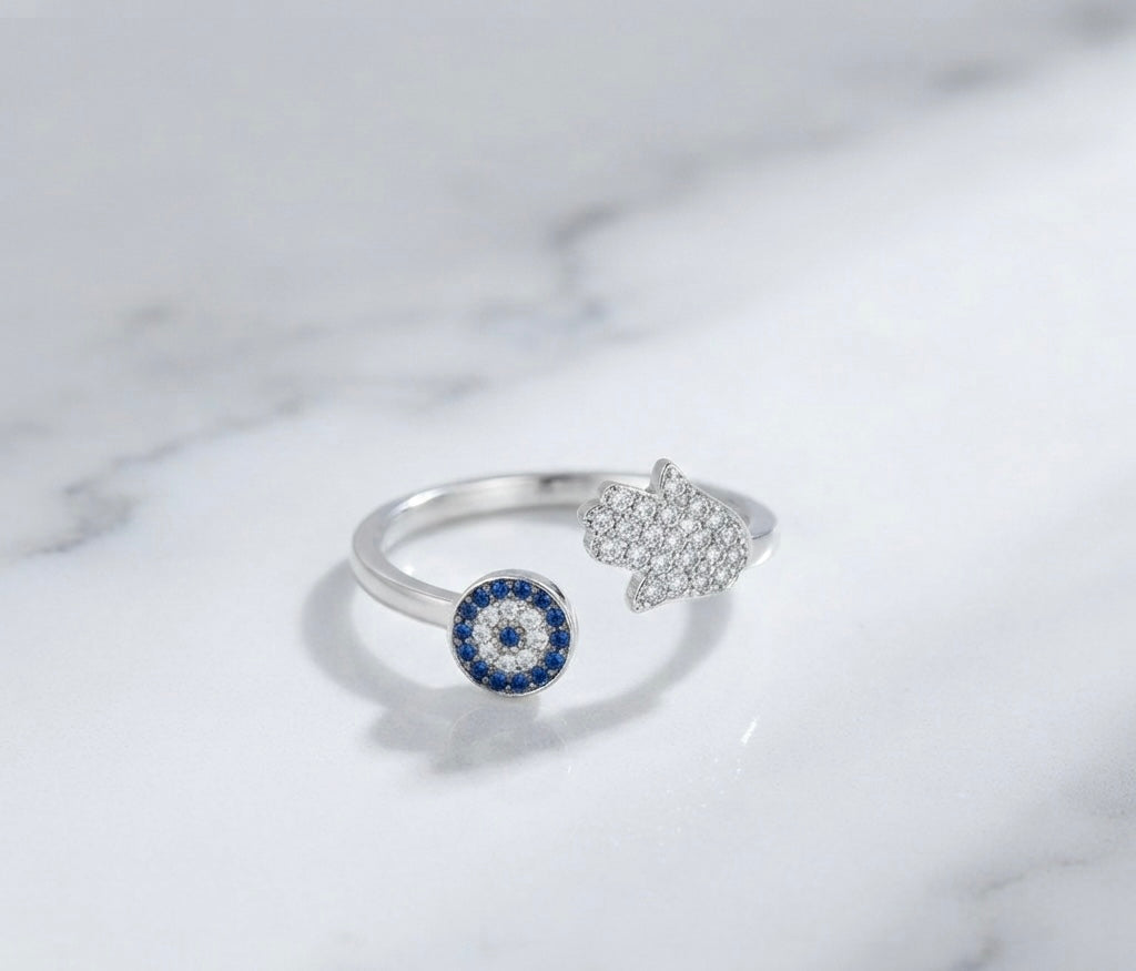 Evil Eye Hamsa Open Ring