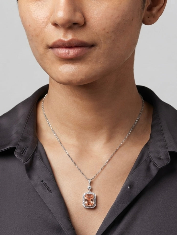 Peach Radiance Halo Pendant Necklace