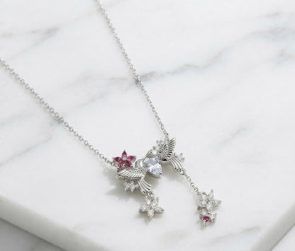 Lovebirds & Blossoms Silver Necklace
