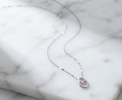 Blush Pink Teardrop Silver Necklace