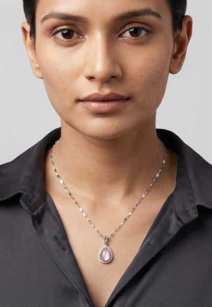 Blush Pink Teardrop Halo Pendant Necklace
