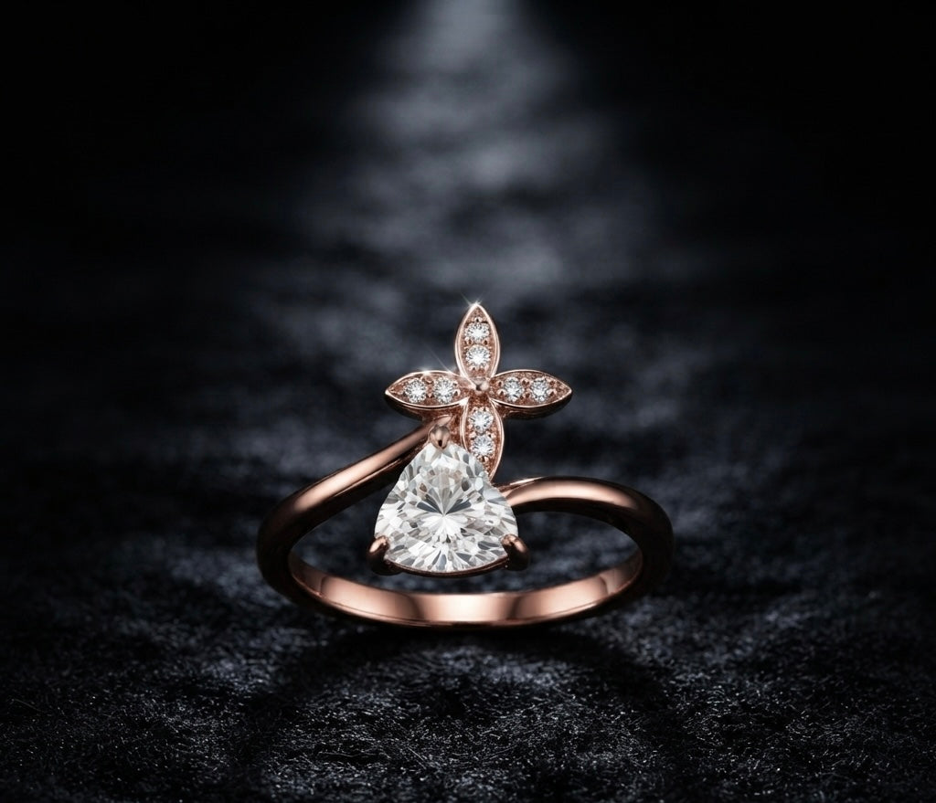 Rose Gold Blossom Heart Solitaire Ring
