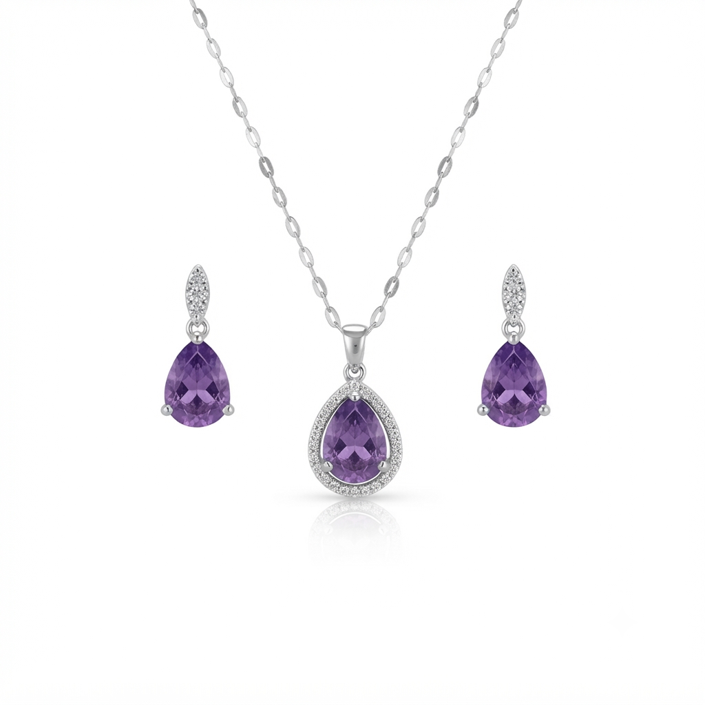 Royal Amethyst Teardrop Necklace & Earrings Set