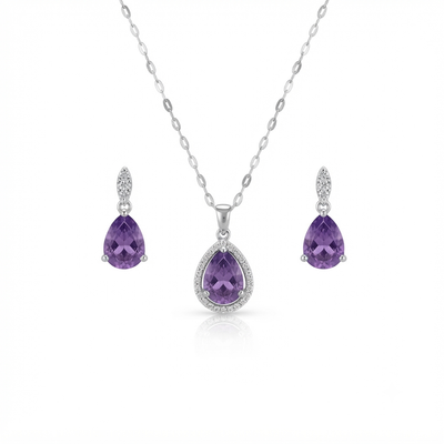 Royal Amethyst Teardrop Necklace & Earrings Set
