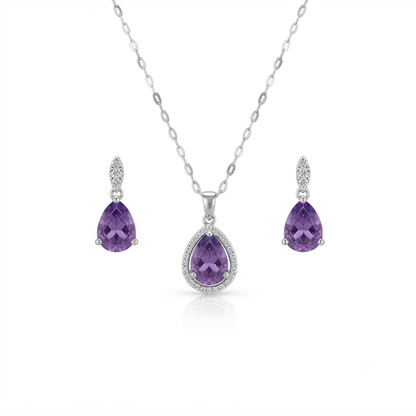 Royal Amethyst Teardrop Necklace & Earrings Set