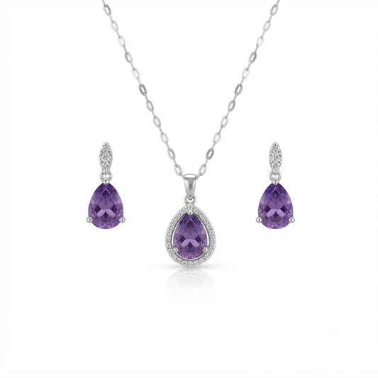 Royal Amethyst Teardrop Necklace & Earrings Set