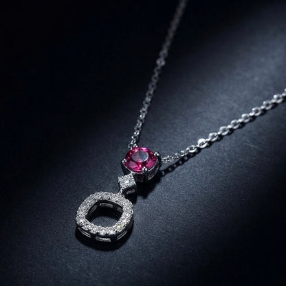 Pink Solitaire & Sparkling Halo Silver Pendant Necklace