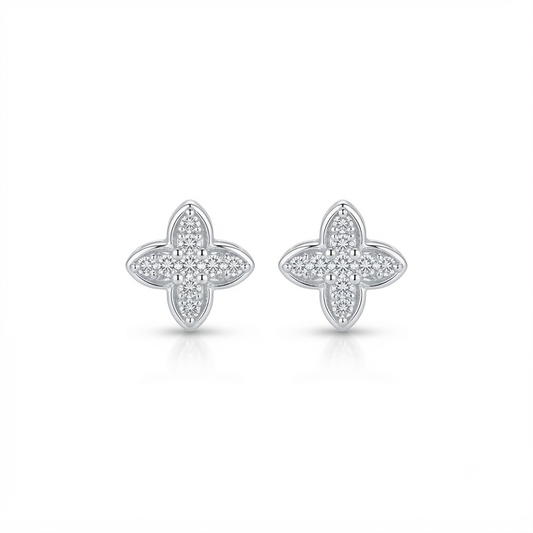 Four Petal Sparkle Stud Earrings