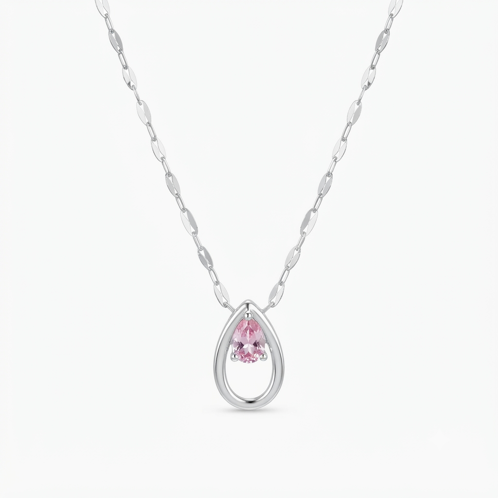 Blush Pink Teardrop Silver Necklace