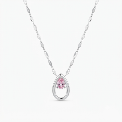 Blush Pink Teardrop Silver Necklace