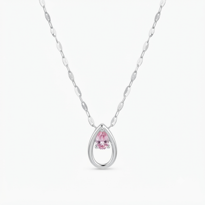 Blush Pink Teardrop Silver Necklace