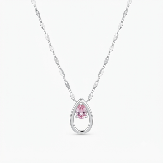 Blush Pink Teardrop Silver Necklace