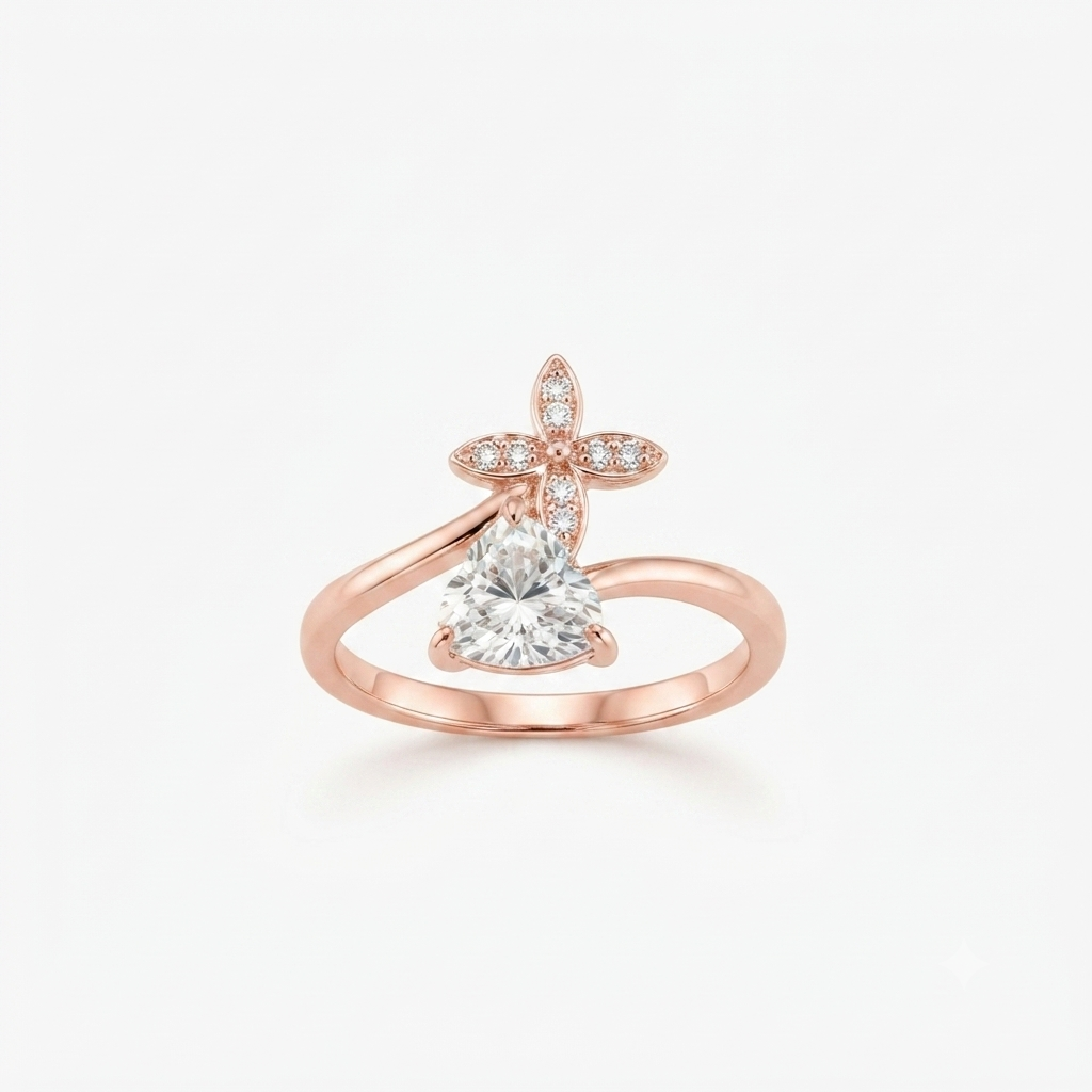 Rose Gold Blossom Heart Solitaire Ring