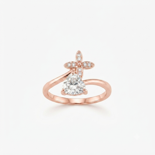 Rose Gold Blossom Heart Solitaire Ring