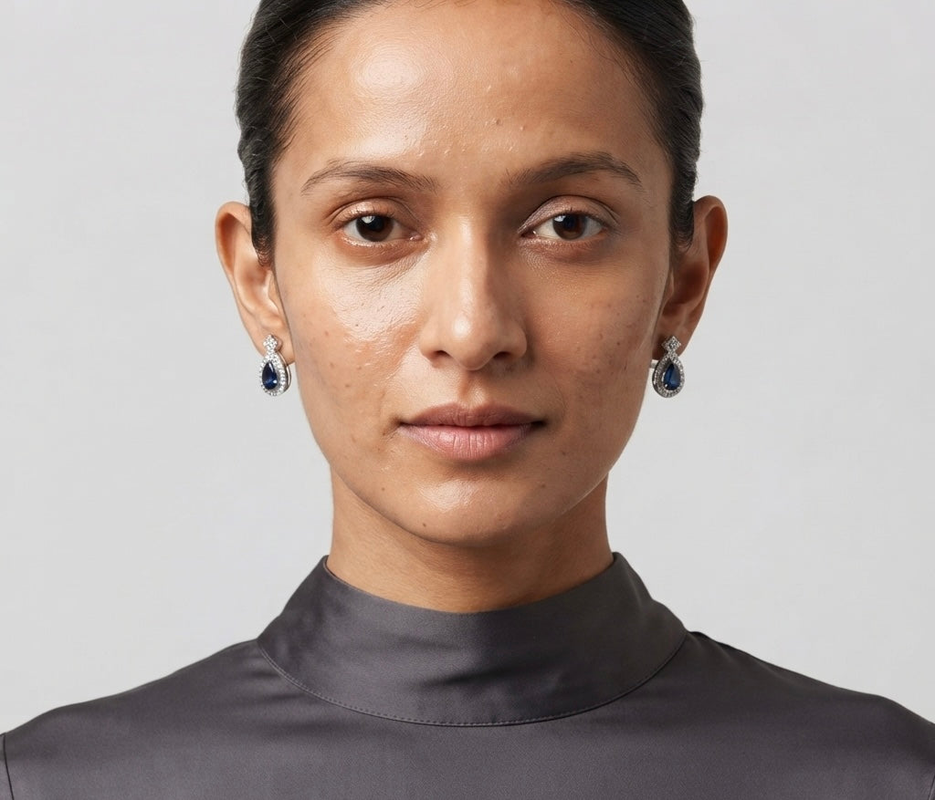 Sapphire Teardrop Halo Stud Earrings