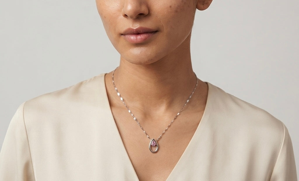 Blush Pink Teardrop Silver Necklace