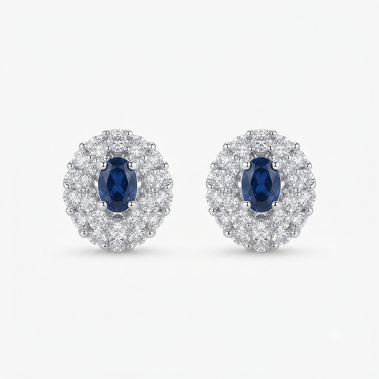 Sapphire Oval Halo Stud Earrings