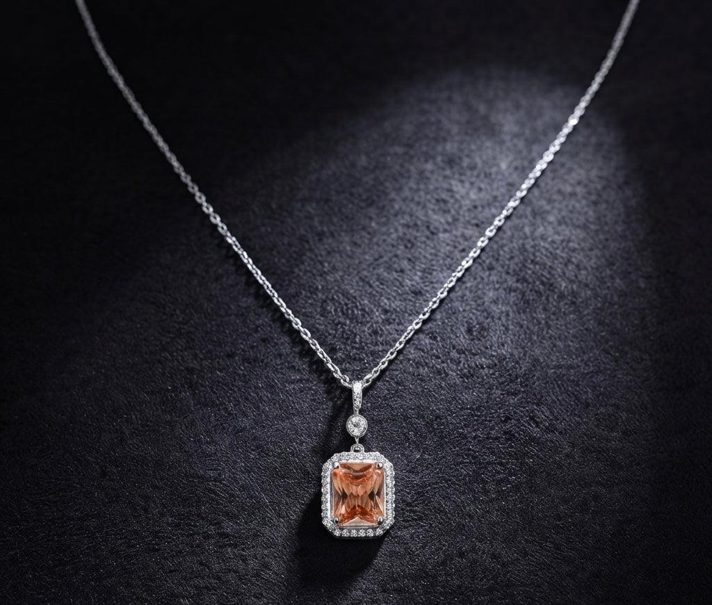 Peach Radiance Halo Pendant Necklace