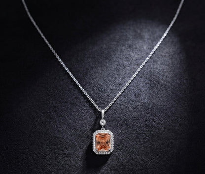 Peach Radiance Halo Pendant Necklace