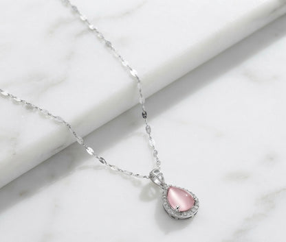 Blush Pink Teardrop Halo Pendant Necklace