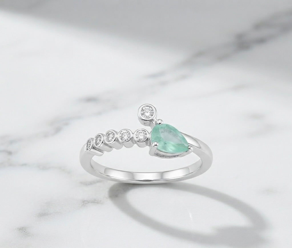 Mint Green Teardrop Sparkle Ring