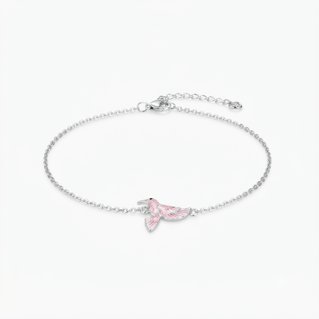 Pink Hummingbird Silver Bracelet