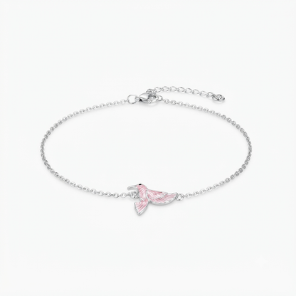 Pink Hummingbird Silver Bracelet