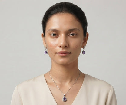 Royal Amethyst Teardrop Necklace & Earrings Set