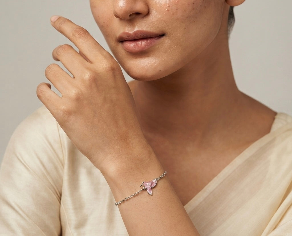 Pink Hummingbird Silver Bracelet