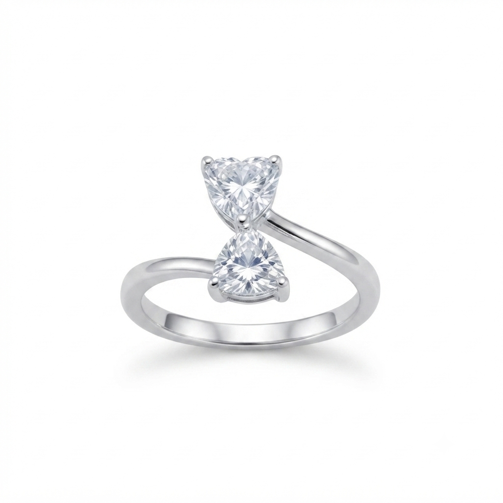 Twin Heart Solitaire Open Ring