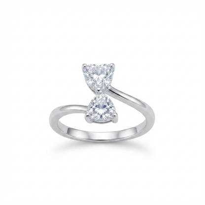 Twin Heart Solitaire Open Ring