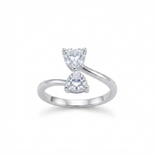 Twin Heart Solitaire Open Ring