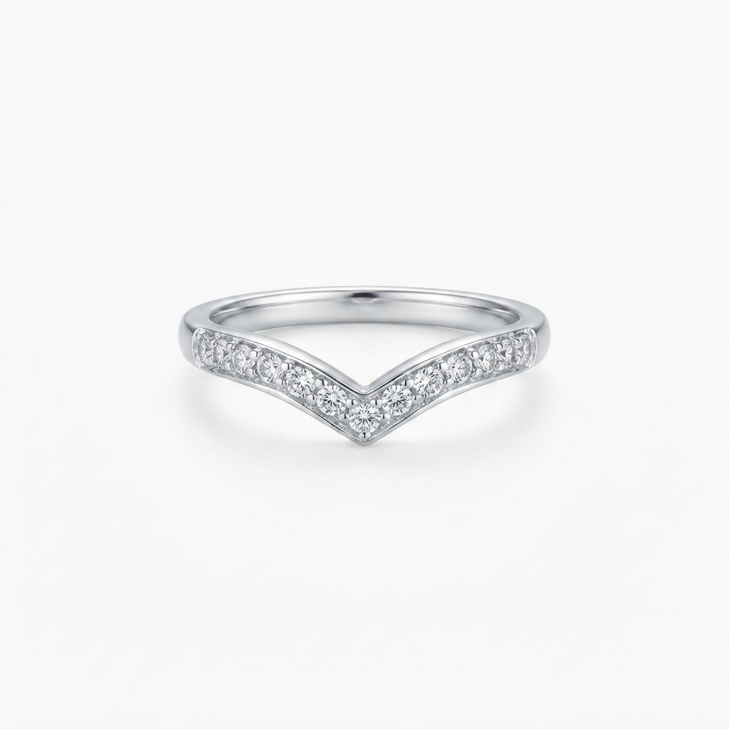 Sparkling Chevron V-Shaped Ring