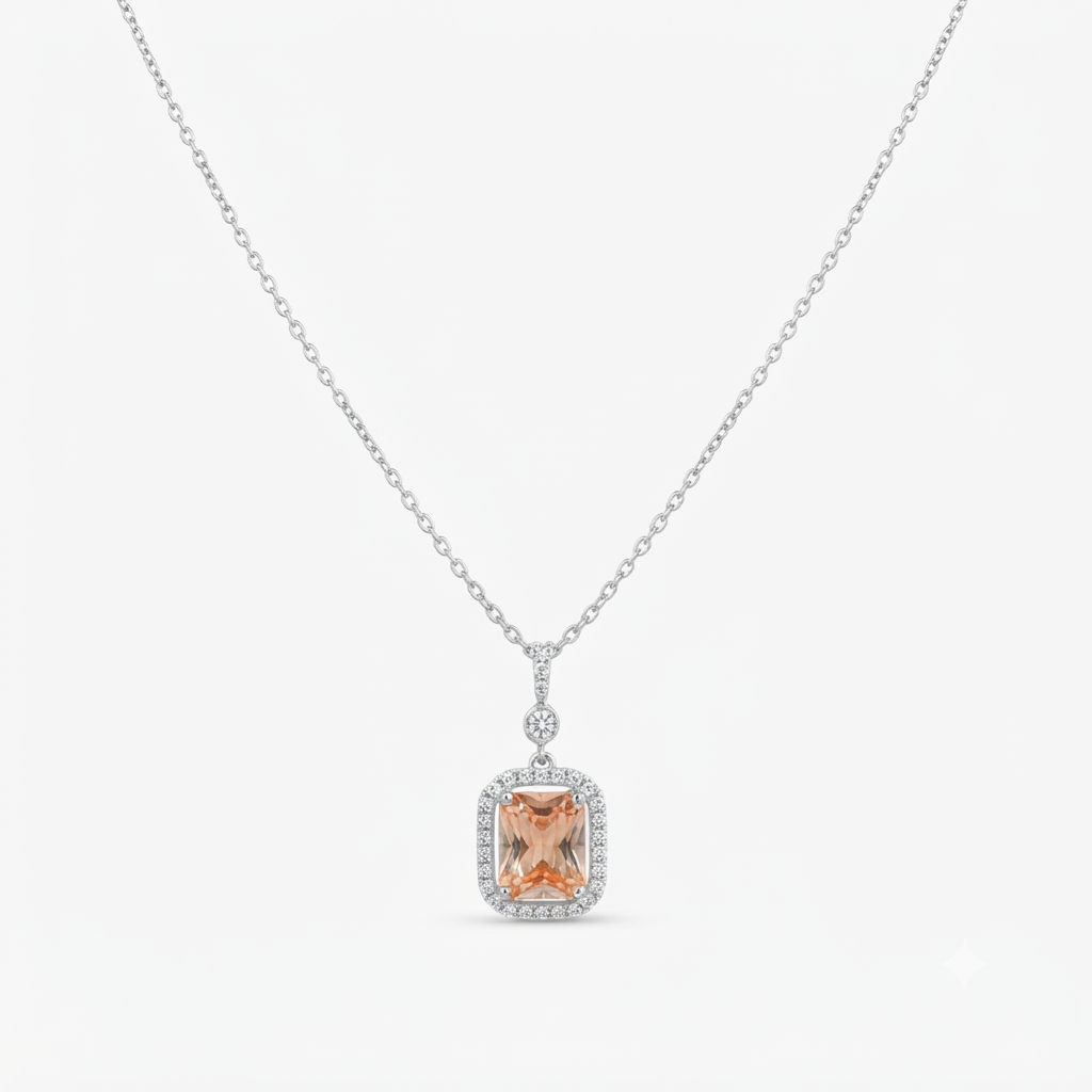 Peach Radiance Halo Pendant Necklace