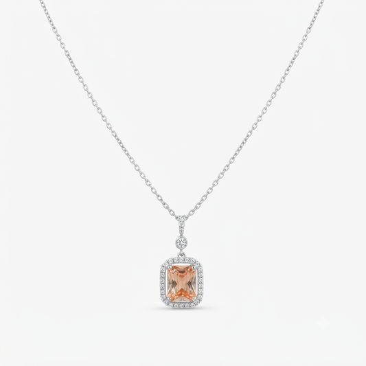 Peach Radiance Halo Pendant Necklace