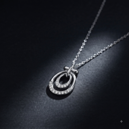 Elegant Dual Oval Silver Pendant Necklace with Sparkling Zircon Accents