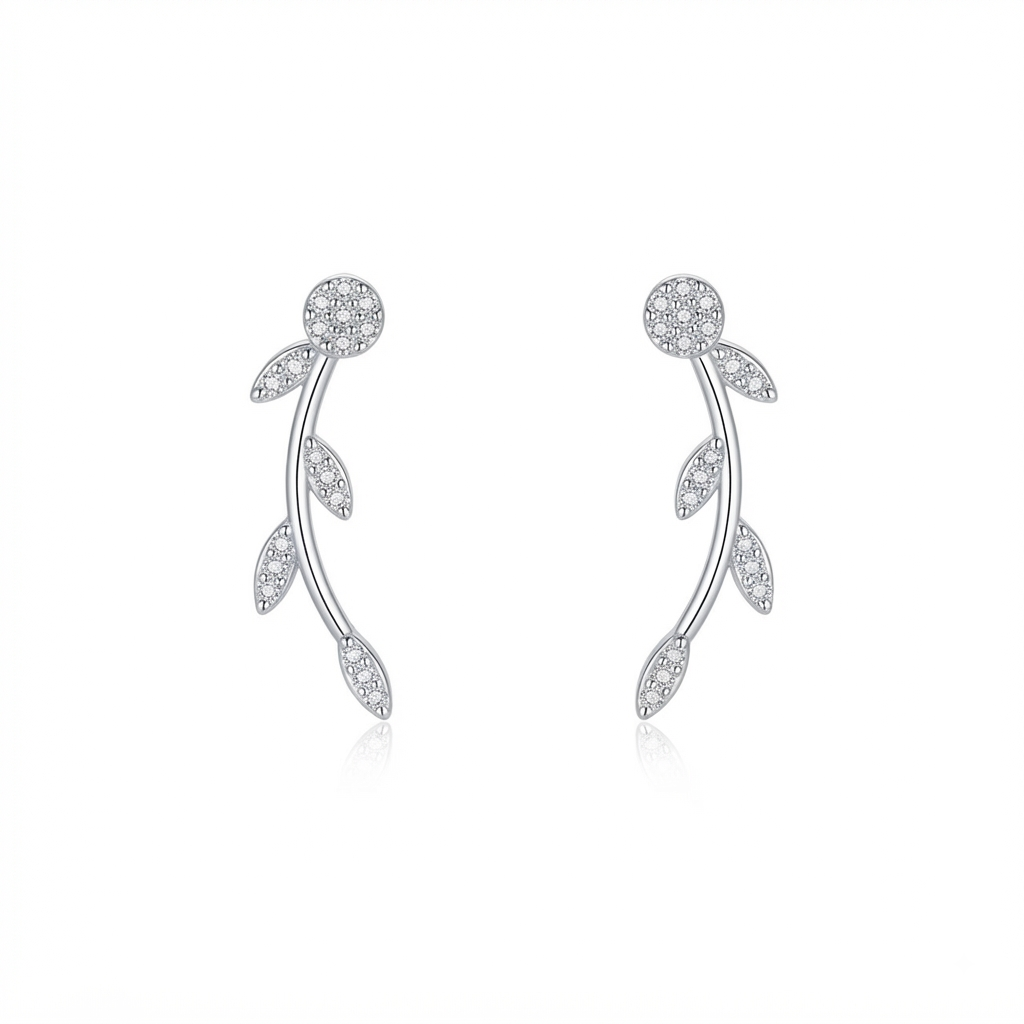 Sparkling Leaf Vine Silver Ear Climbers