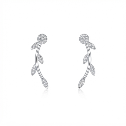 Sparkling Leaf Vine Silver Ear Climbers