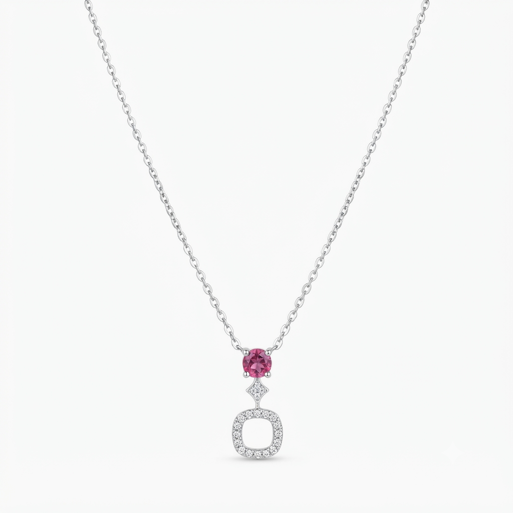 Pink Solitaire & Sparkling Halo Silver Pendant Necklace