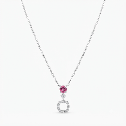 Pink Solitaire & Sparkling Halo Silver Pendant Necklace