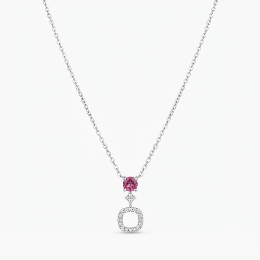 Pink Solitaire & Sparkling Halo Silver Pendant Necklace