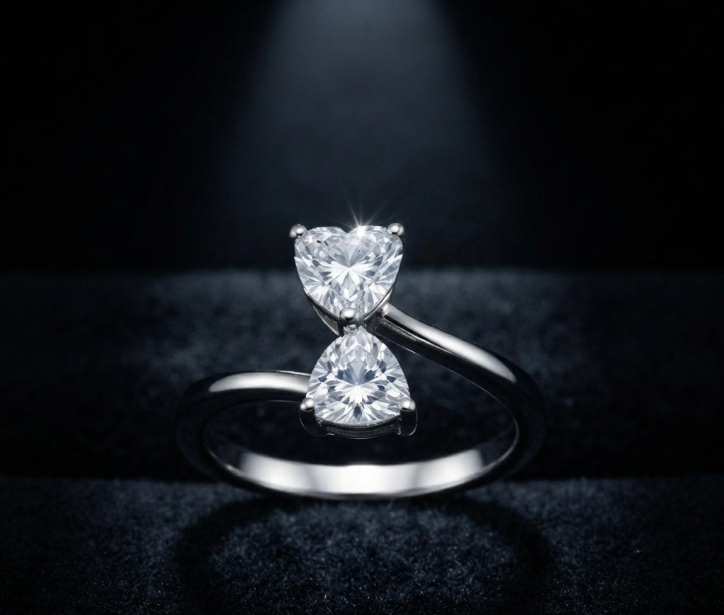 Twin Heart Solitaire Open Ring