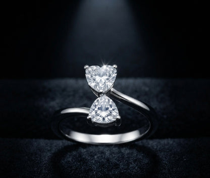 Twin Heart Solitaire Open Ring