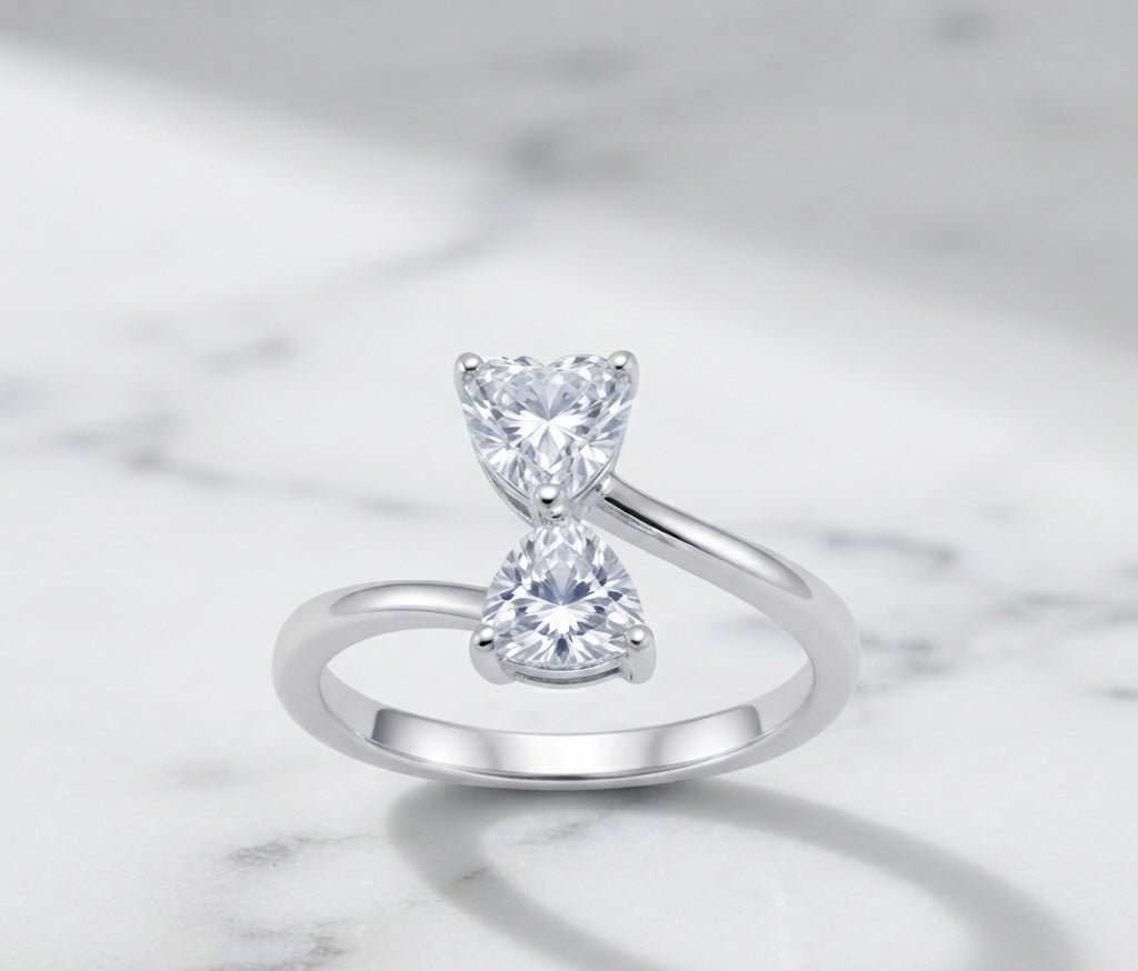 Twin Heart Solitaire Open Ring