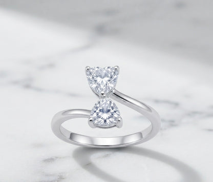 Twin Heart Solitaire Open Ring
