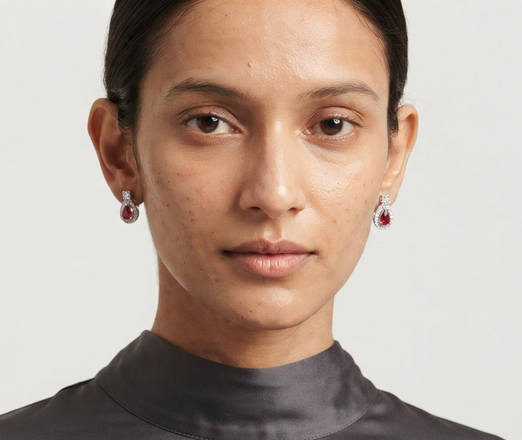 Ruby Teardrop Halo Stud Earrings