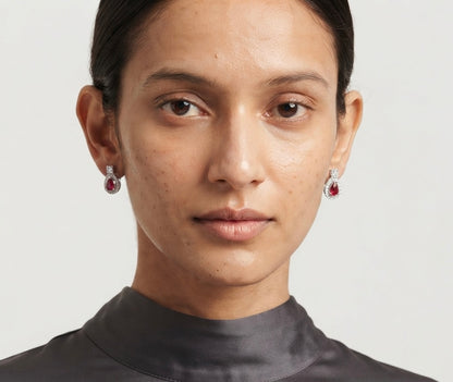 Ruby Teardrop Halo Stud Earrings